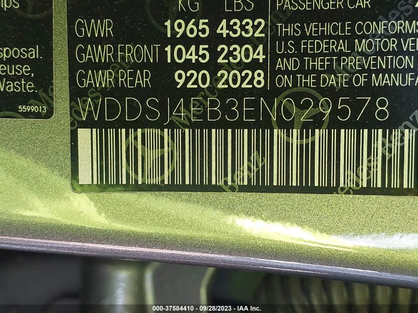 2014 MERCEDES-BENZ CLA-CLASS CLA 250 WDDSJ4EB3EN029578