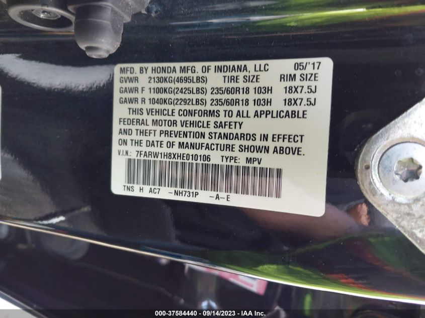 2017 HONDA CR-V EXL - 7FARW1H8XHE010106