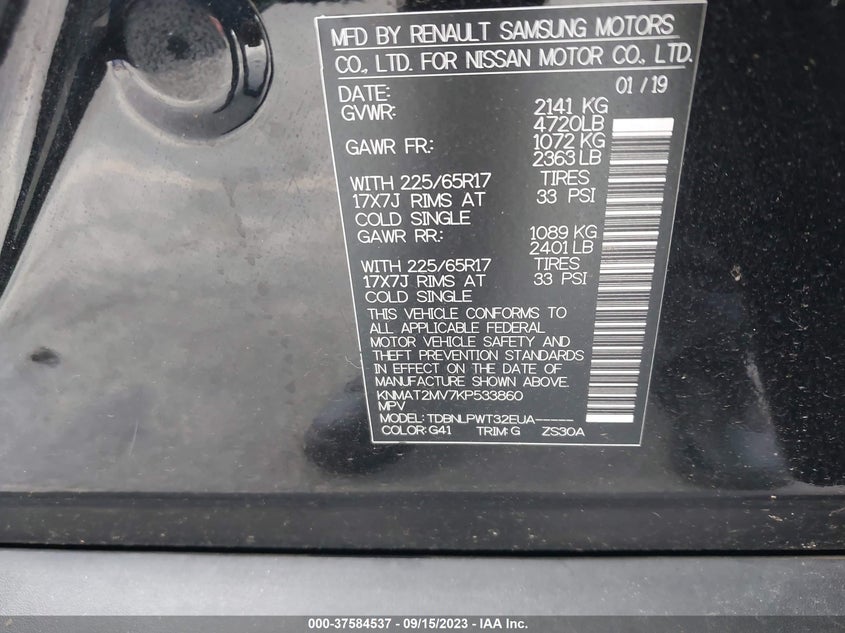 VIN KNMAT2MV7KP533860 2019 NISSAN ROGUE S