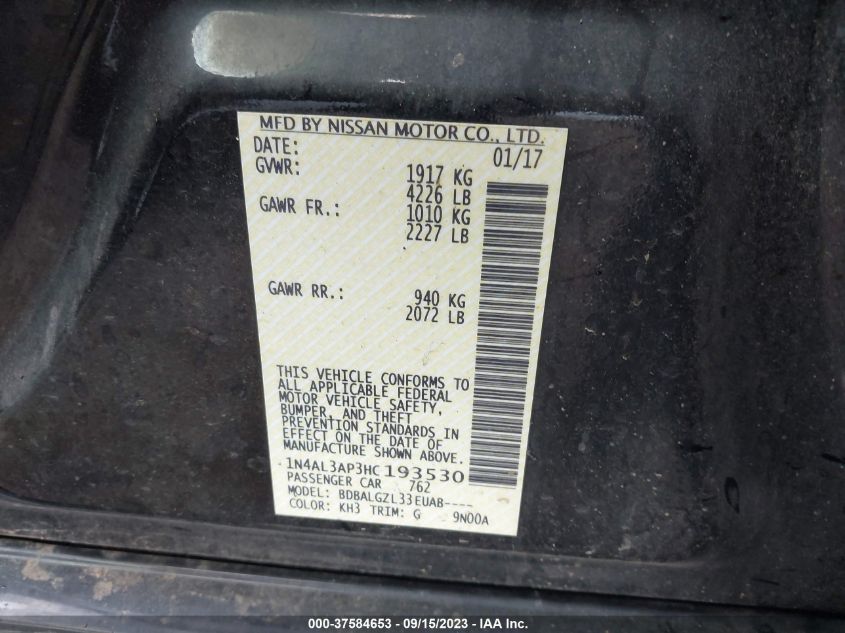 2017 NISSAN ALTIMA 2.5 S - 1N4AL3AP3HC193530