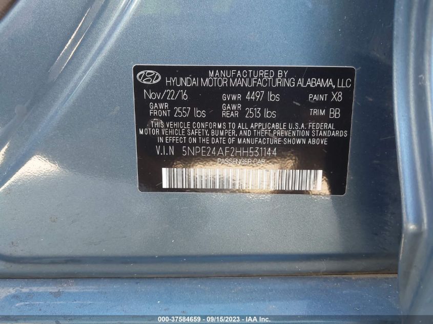 2017 HYUNDAI SONATA 2.4L - 5NPE24AF2HH531144