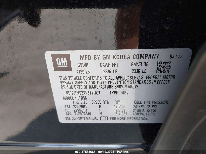 2022 CHEVROLET TRAILBLAZER LS - KL79MMS2XNB111097