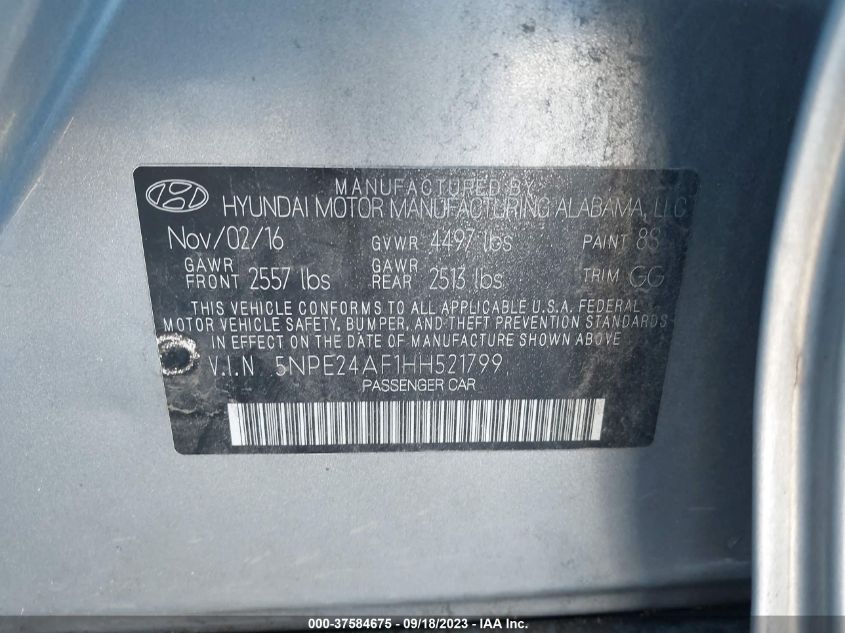 2017 HYUNDAI SONATA 2.4L - 5NPE24AF1HH521799