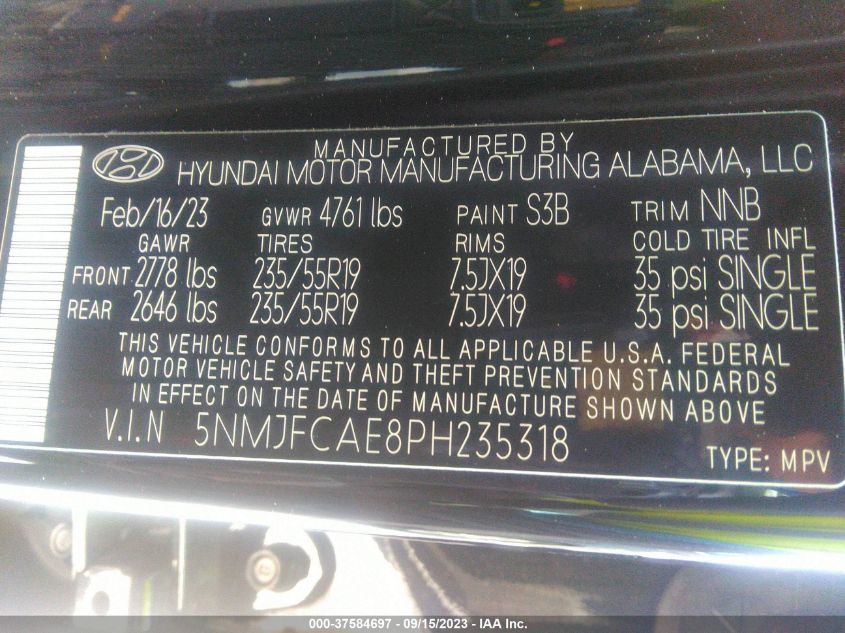 5NMJFCAE8PH235318 Hyundai Tucson SEL 9