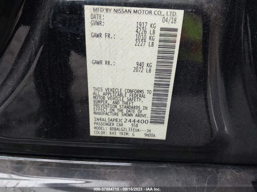 2018 NISSAN ALTIMA 2.5/S/SV/SL/SR - 1N4AL3AP8JC244400