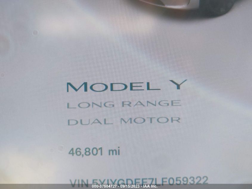 2020 TESLA MODEL Y LONG RANGE - 5YJYGDEE7LF059322