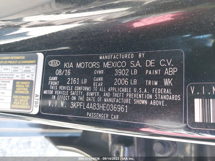 2017 KIA FORTE EX - 3KPFL4A83HE036961
