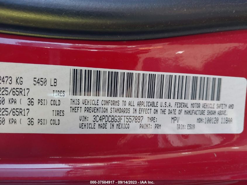 2015 DODGE JOURNEY SXT - 3C4PDCBG3FT557897