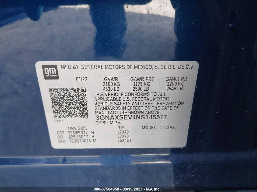 2022 CHEVROLET EQUINOX LS - 3GNAXSEV4NS145517