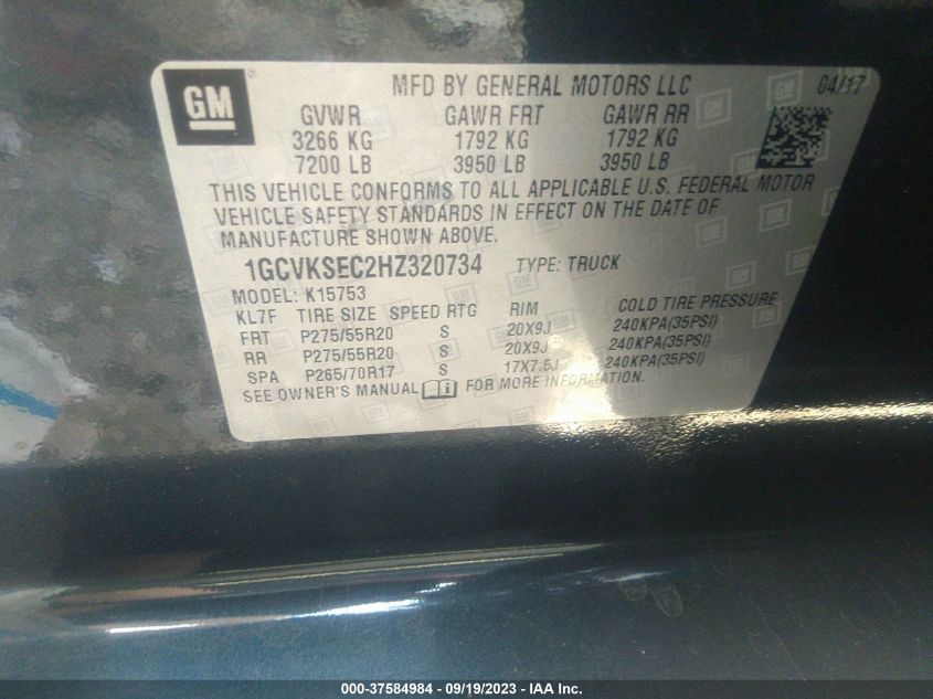 2017 CHEVROLET SILVERADO 1500 LTZ - 1GCVKSEC2HZ320734