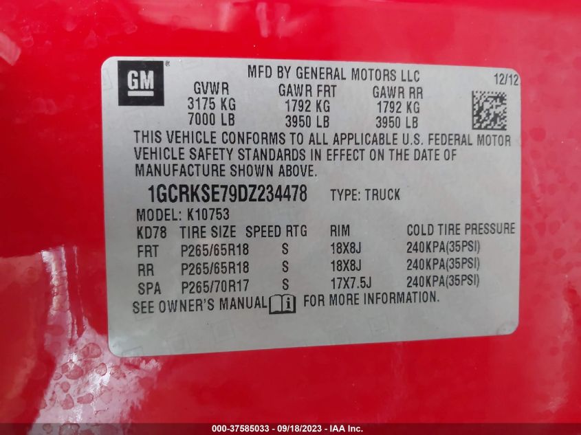 2013 CHEVROLET SILVERADO 1500 LT - 1GCRKSE79DZ234478