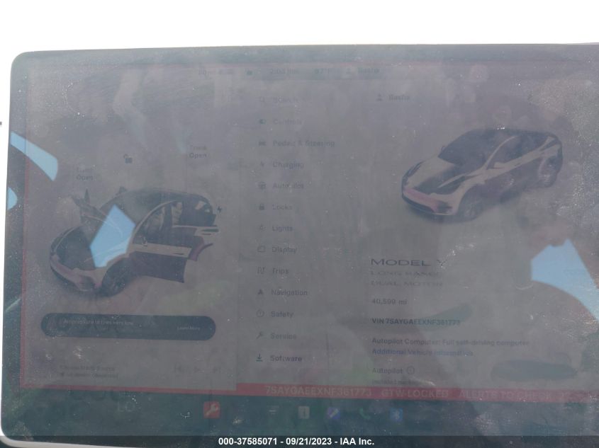 VIN 7SAYGAEEXNF361773 2022 TESLA MODEL Y LONG RANGE
