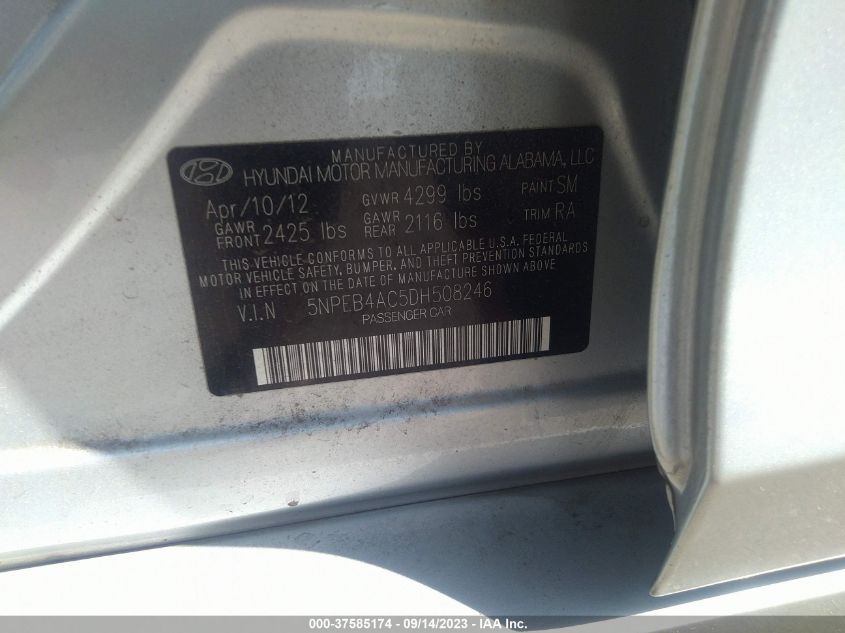 2013 HYUNDAI SONATA GLS - 5NPEB4AC5DH508246