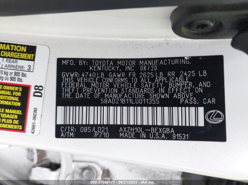 2020 LEXUS ES ES 300H - 58AD21B11LU011355