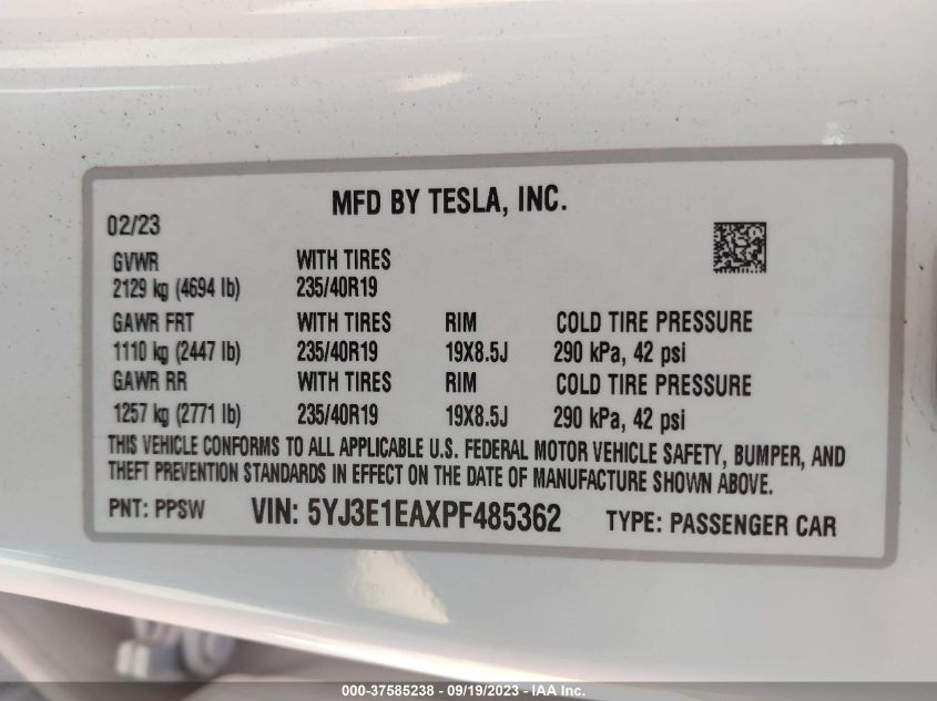 2023 TESLA MODEL 3 - 5YJ3E1EAXPF485362