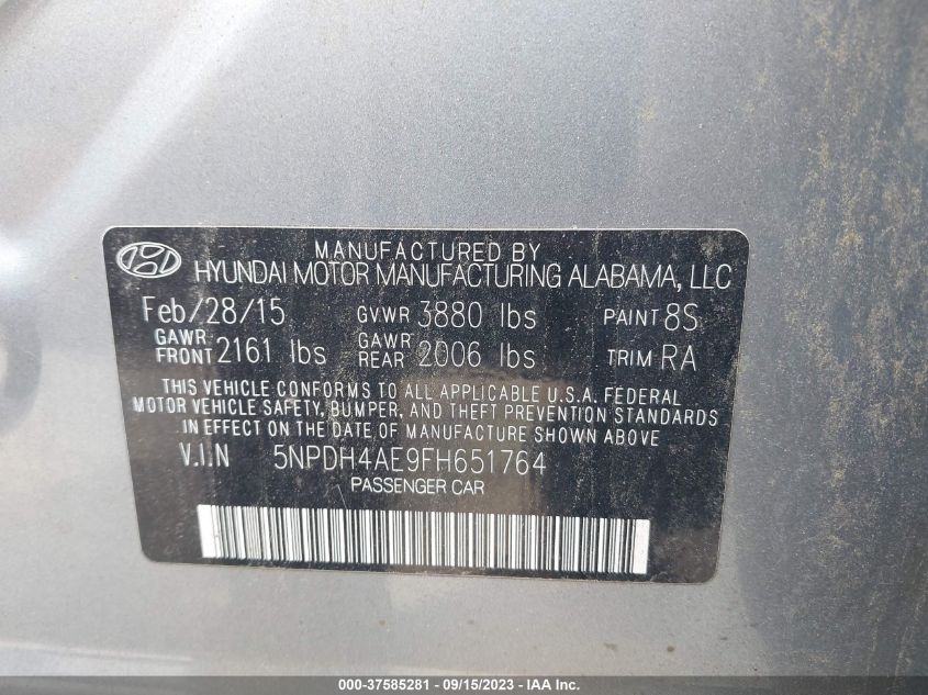 2015 HYUNDAI ELANTRA SE/SPORT/LIMITED - 5NPDH4AE9FH651764