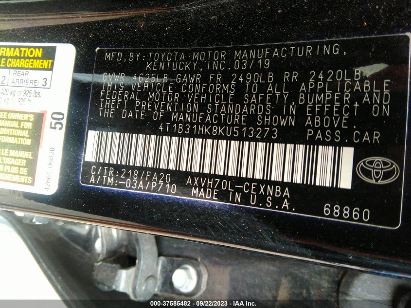 2019 TOYOTA CAMRY HYBRID - 4T1B31HK8KU513273