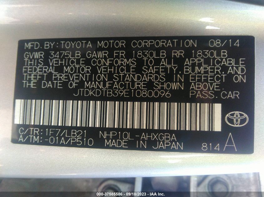 2014 TOYOTA PRIUS C ONE/THREE/TWO/FOUR - JTDKDTB39E1080096