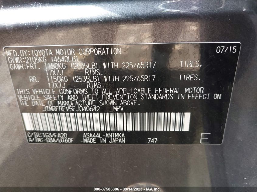 2015 TOYOTA RAV4 XLE - JTMRFREV5FJ040642