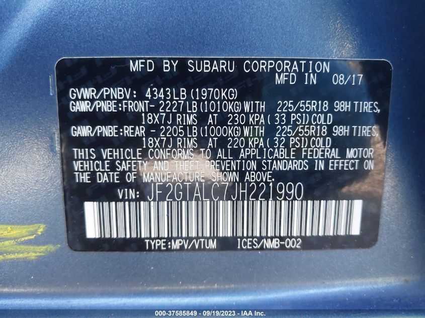 2018 SUBARU CROSSTREK LIMITED - JF2GTALC7JH221990