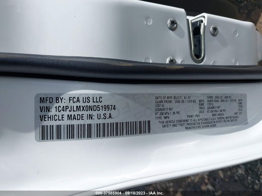 2022 JEEP CHEROKEE LATITUDE LUX - 1C4PJLMX0ND519974