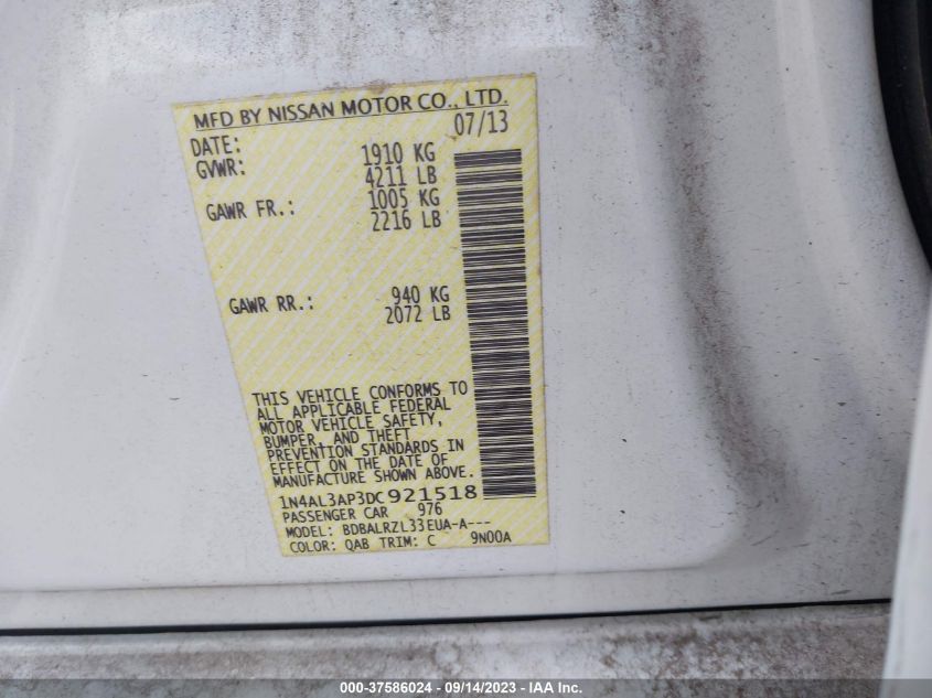 2013 NISSAN ALTIMA 2.5 S - 1N4AL3AP3DC921518