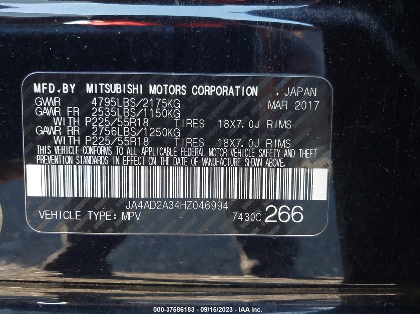 VIN JA4AD2A34HZ046994 2017 MITSUBISHI OUTLANDER ES