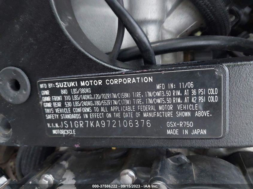 2007 SUZUKI GSX-R750 - JS1GR7KA972106376