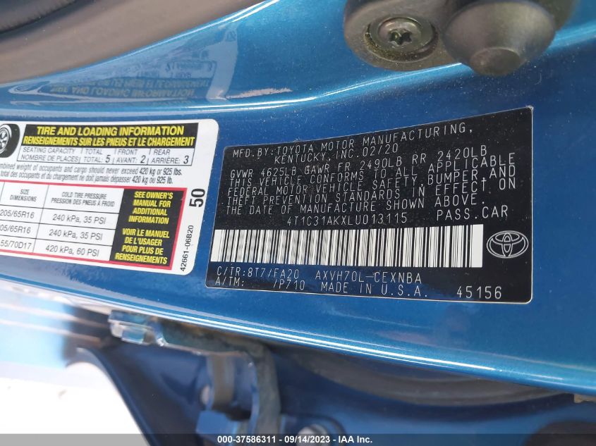2020 TOYOTA CAMRY LE - 4T1C31AKXLU013115