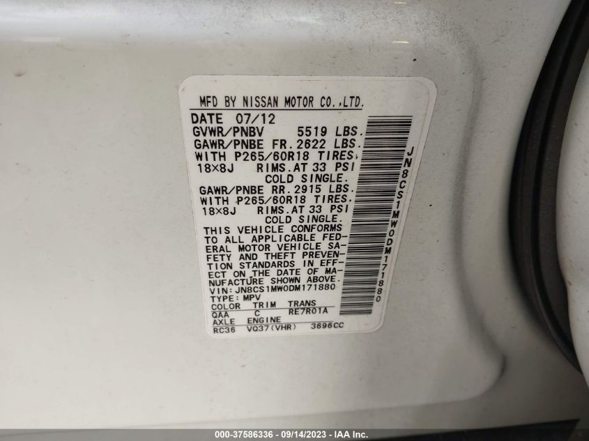 2013 INFINITI FX37 - JN8CS1MW0DM171880