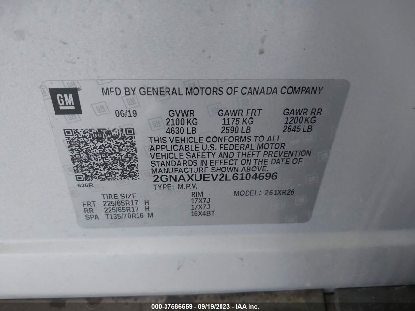 2020 CHEVROLET EQUINOX LT - 2GNAXUEV2L6104696