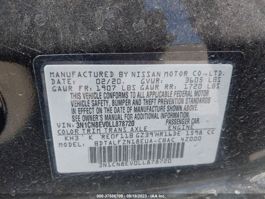 2020 NISSAN VERSA SV - 3N1CN8EV0LL878720