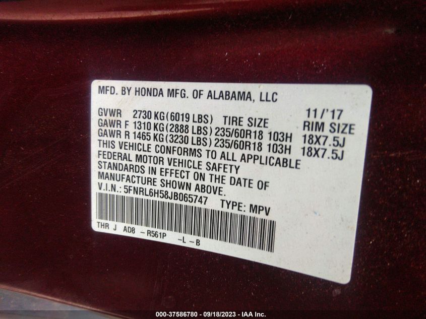 2018 HONDA ODYSSEY EX - 5FNRL6H58JB065740
