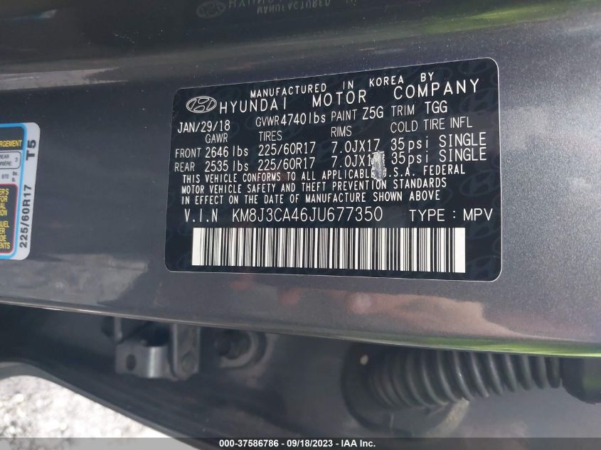 2018 HYUNDAI TUCSON LIMITED/SPORT AND ECO/SE - KM8J3CA46JU677350