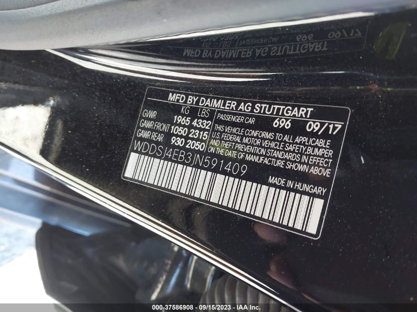 2018 MERCEDES-BENZ CLA CLA 250 - WDDSJ4EB3JN591409