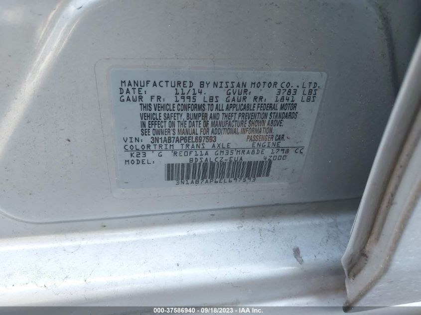 2014 NISSAN SENTRA S/SV/SR/SL - 3N1AB7AP6EL697593
