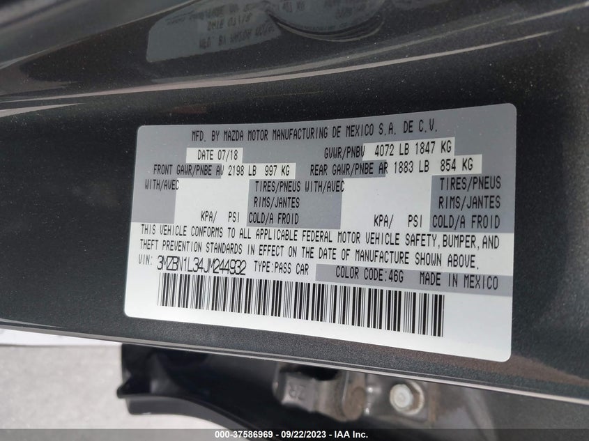 VIN 3MZBN1L34JM244932 2018 MAZDA MAZDA3 5-DOOR TOURING
