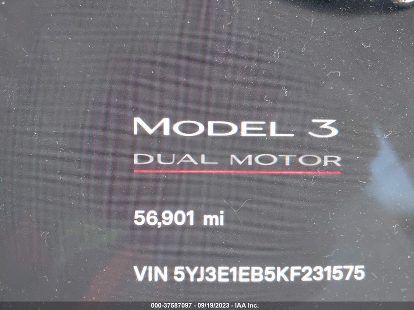 VIN 5YJ3E1EB5KF231575 2019 TESLA MODEL 3 LONG RANGE/PERFORMANCE