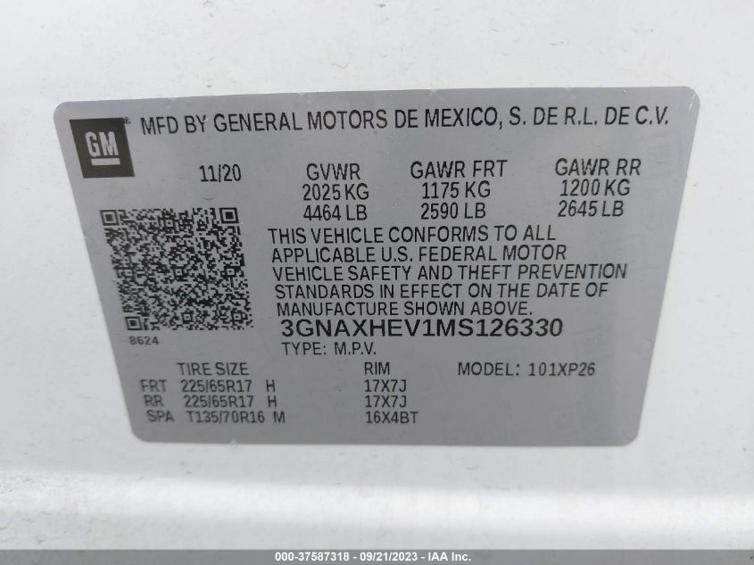2021 CHEVROLET EQUINOX LS - 3GNAXHEV1MS126330