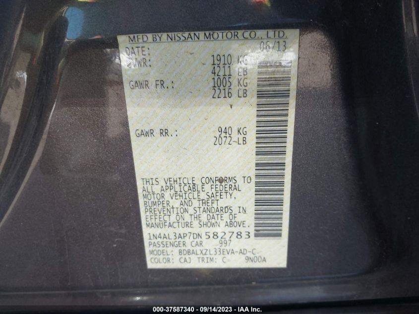 2013 NISSAN ALTIMA 2.5 SL - 1N4AL3AP7DN582783