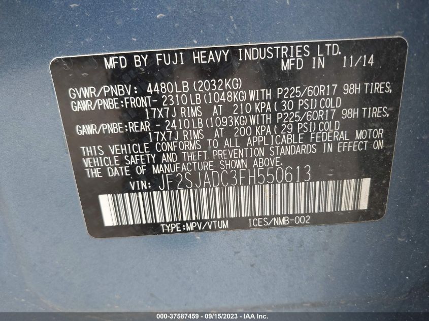 2015 SUBARU FORESTER 2.5I PREMIUM - JF2SJADC3FH550613