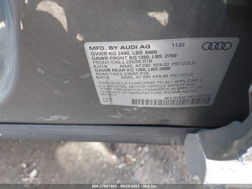 VIN WA1EAAFY8P2057531 2023 AUDI Q5 S LINE PREMIUM PLUS