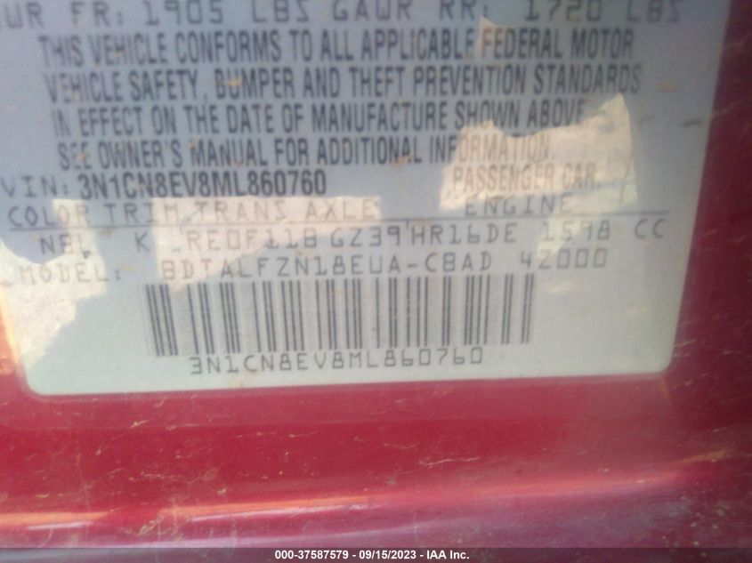2021 NISSAN VERSA SV - 3N1CN8EV8ML860760