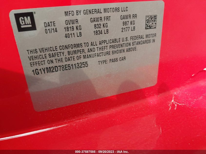 2014 CHEVROLET CORVETTE STINGRAY Z51 3LT 1G1YM2D78E5113255