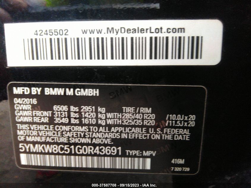 2016 BMW X6 M - 5YMKW8C51G0R43691