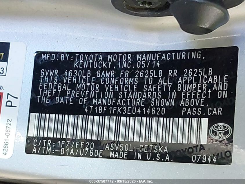 2014 TOYOTA CAMRY L/LE/XLE/SE/SE SPORT - 4T1BF1FK3EU414620