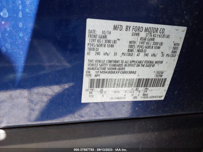 2015 FORD EXPLORER BASE - 1FM5K8B8XFGB03892
