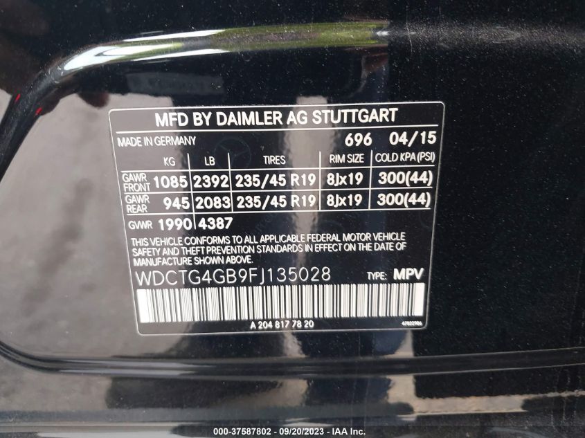 2015 MERCEDES-BENZ GLA-CLASS GLA 250 - WDCTG4GB9FJ135028