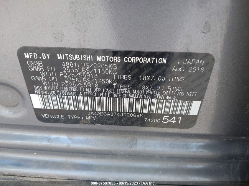 2019 MITSUBISHI OUTLANDER SE/SEL/LE - JA4AD3A37KJ000698