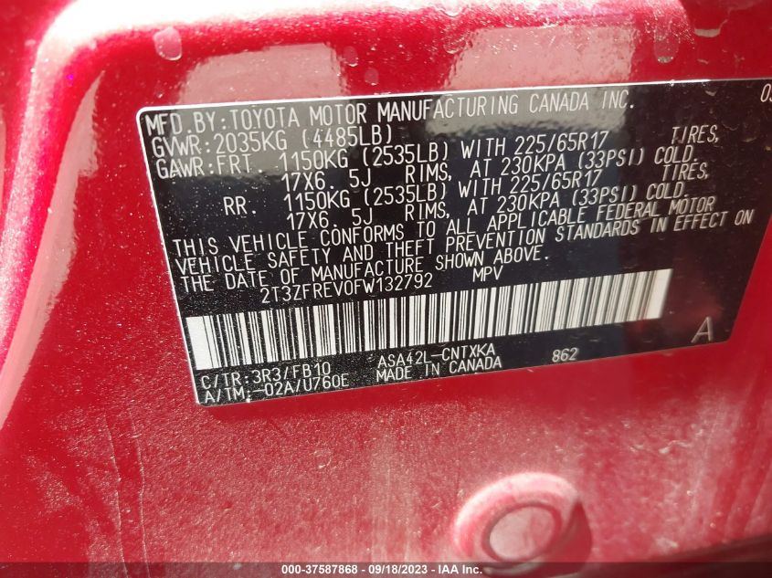 2015 TOYOTA RAV4 LE - 2T3ZFREV0FW132792